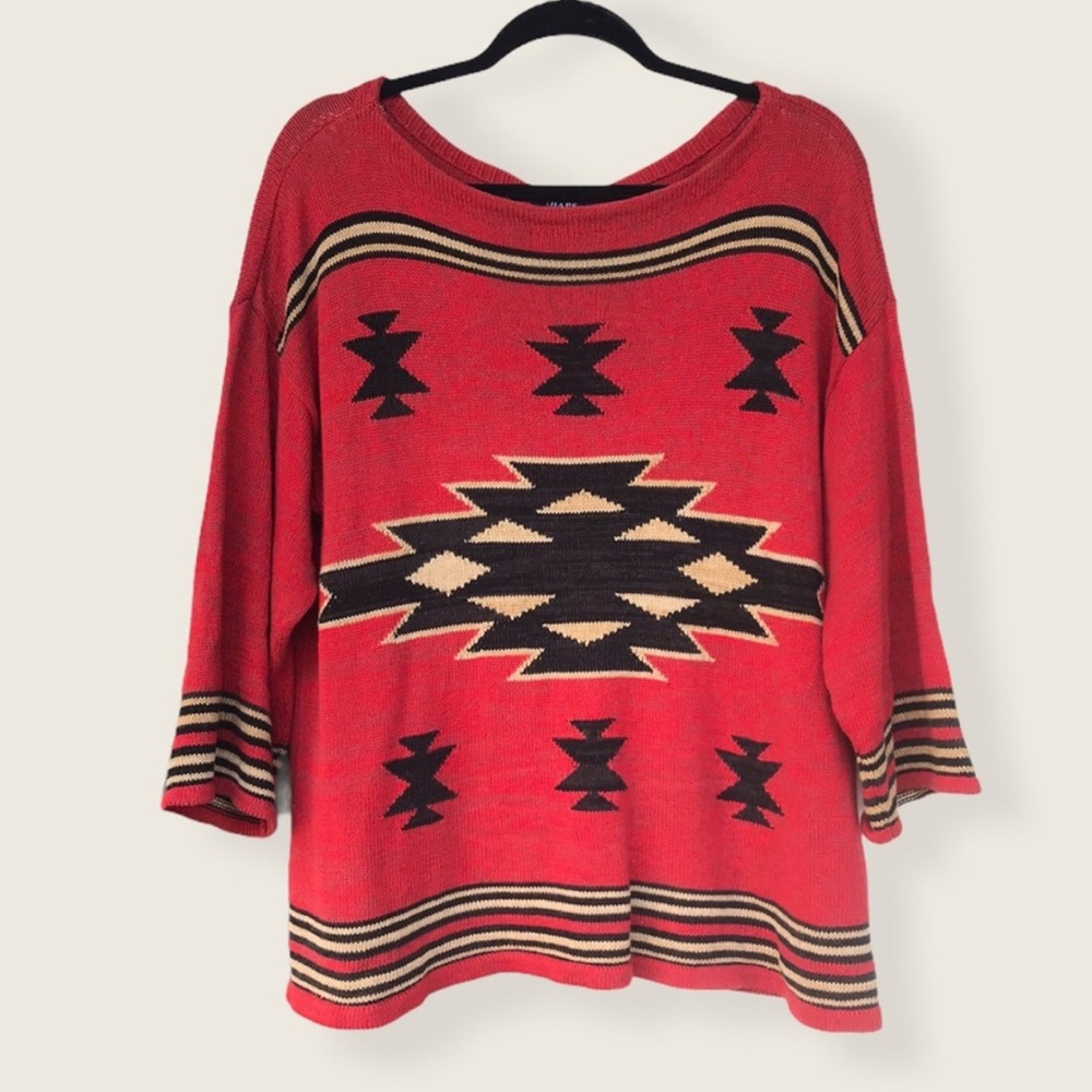 Brick Red Aztec Print Chaps Sweater Size XL